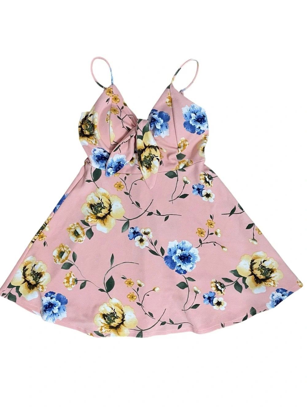 Blu Pepper Floral Fit & Flare Mini Dress Pink Bow Front Size M